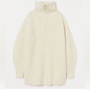 H&M Cream Chunky Ribbed Half-Zip Turtleneck Sweater